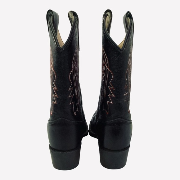 Old West Cowboy Boots Black Leather Western Pull On B8110 Child Boys Size 10.5D - Picture 3 of 11